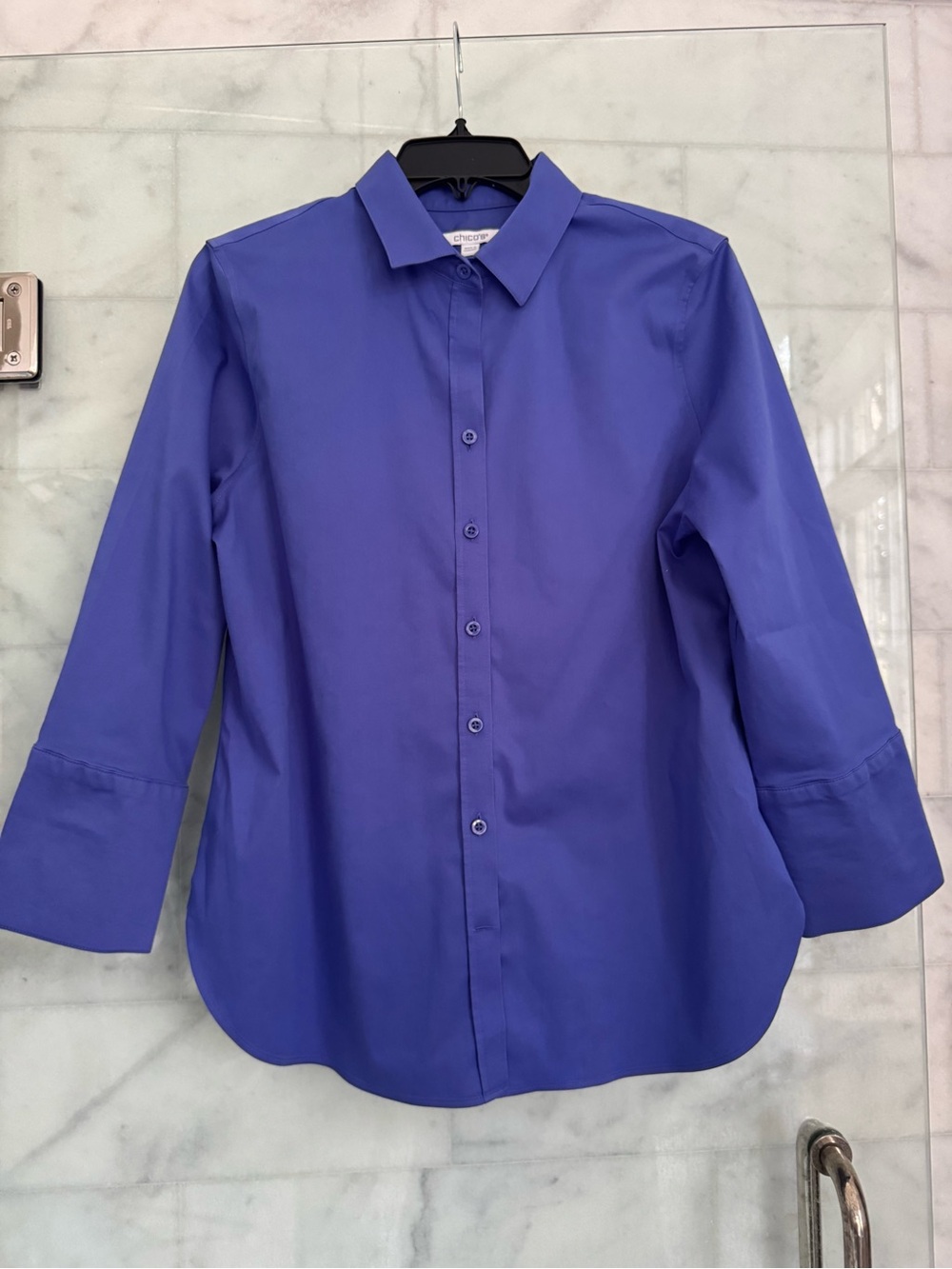 Chico’s Cobalt Blue Button Down Blouse Wide Cuff Size 1.5 US 10